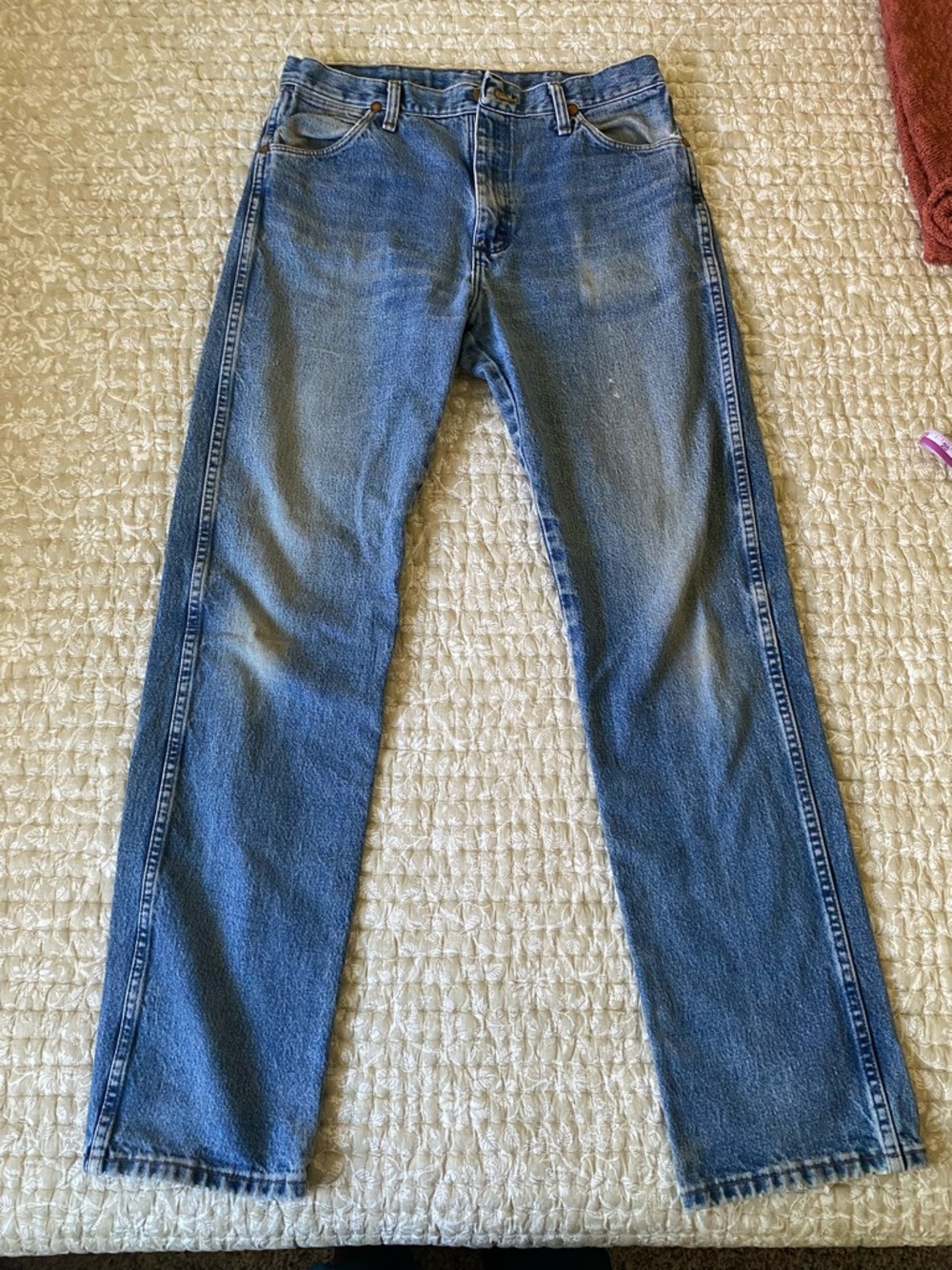 Wrangler Men's Straight-Leg Denim Jeans - Distressed Medium Blue